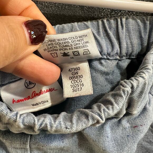 Hanna Andersson Chambray Denim Shorts Elastic Waist Pockets Size 140cm 10-12Y - Picture 7 of 7